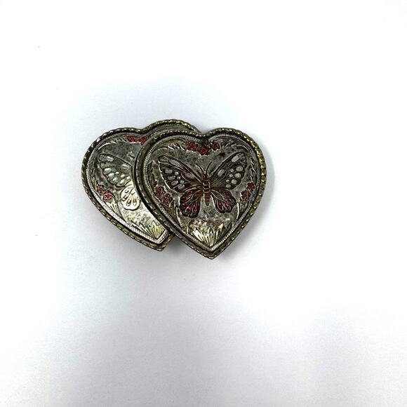 None and/or Unknown Accessories - Double Heart Mixed Metal Color Butterfly Belt Buckle Vintage Made in USA